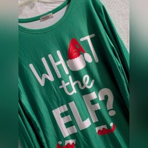 ENJOYNIGHT Green White What the Elf Christmas Shirt Mens M Sleepwear Holiday Top